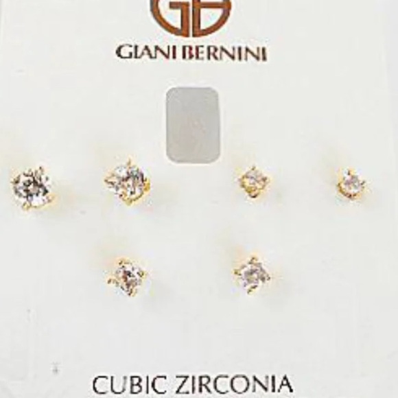 3 x Giani Bernini 18k Gold over Silver Cubic Zirconia Stud Earrings - Picture 1 of 1